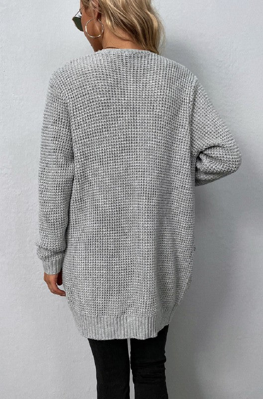 Open front waffle sweater cardigan