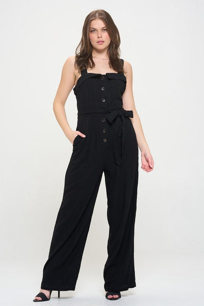 PLUS SLEEVELESS ADJUSTABLE STRAP BUTTON JUMPSUIT