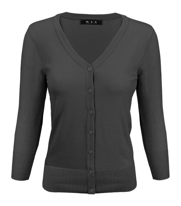 V-Neck Button Down Knit Plus Size Cardigan Sweater