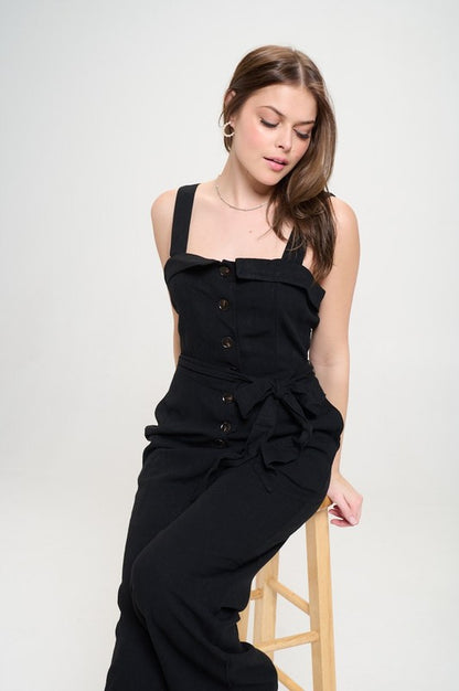 PLUS SLEEVELESS ADJUSTABLE STRAP BUTTON JUMPSUIT