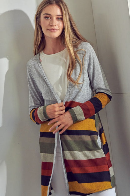 LUS BRUSHED STRIPE SOLID MIX CARDIGAN