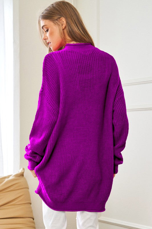 Solid Mock Neck Long Sleeve Knit Sweater